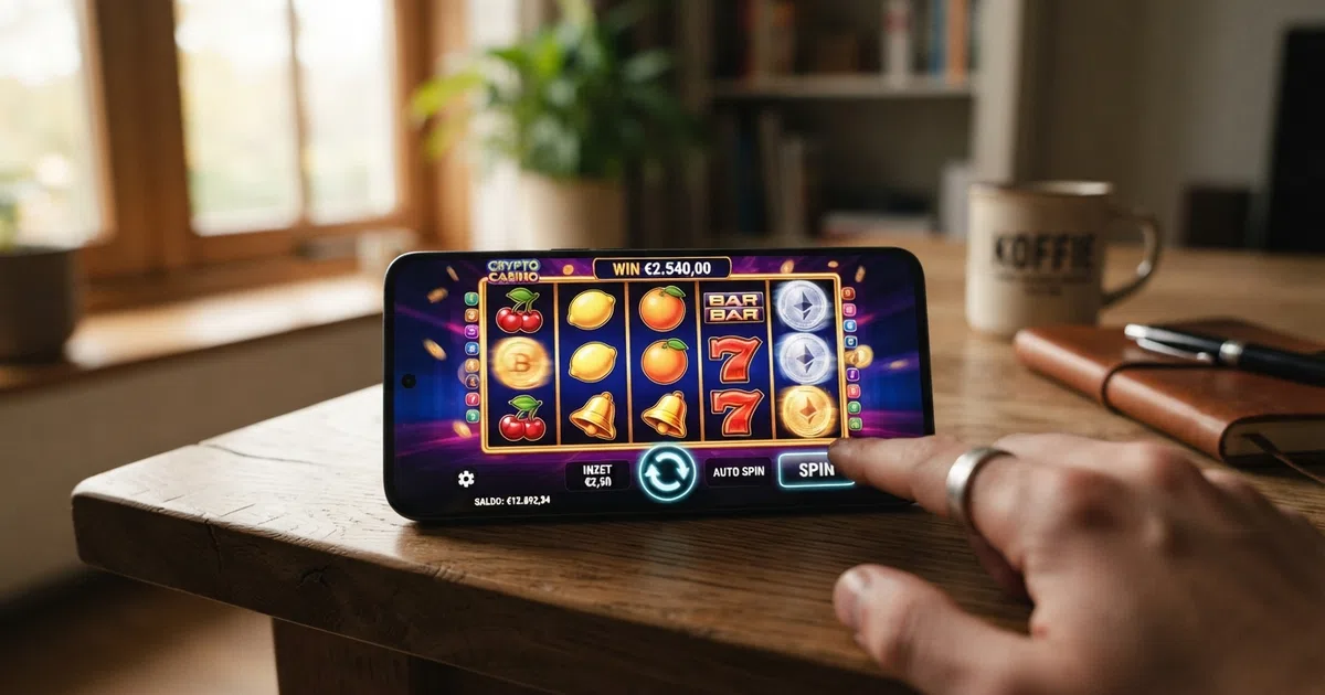 Een laptop met een Bitcoin Cash casino-interface, het BCH-logo en Nederlandse casinosymbolen op het scherm