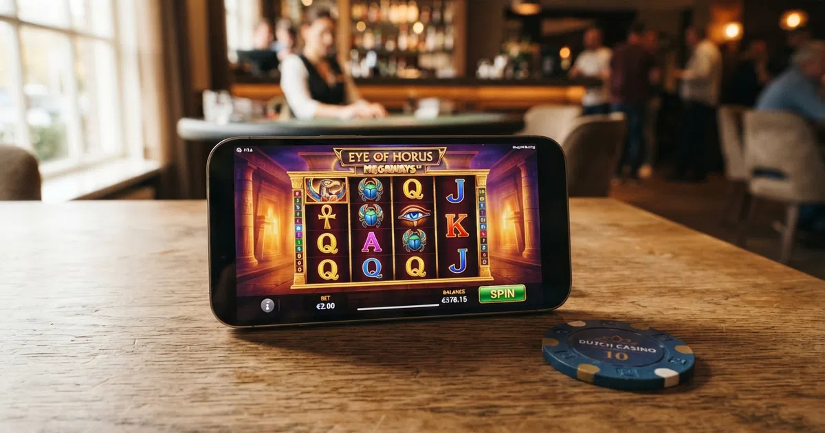 Een collage van bekende Blueprint Gaming-slots op een Nederlands casino-scherm met het Blueprint Gaming-logo