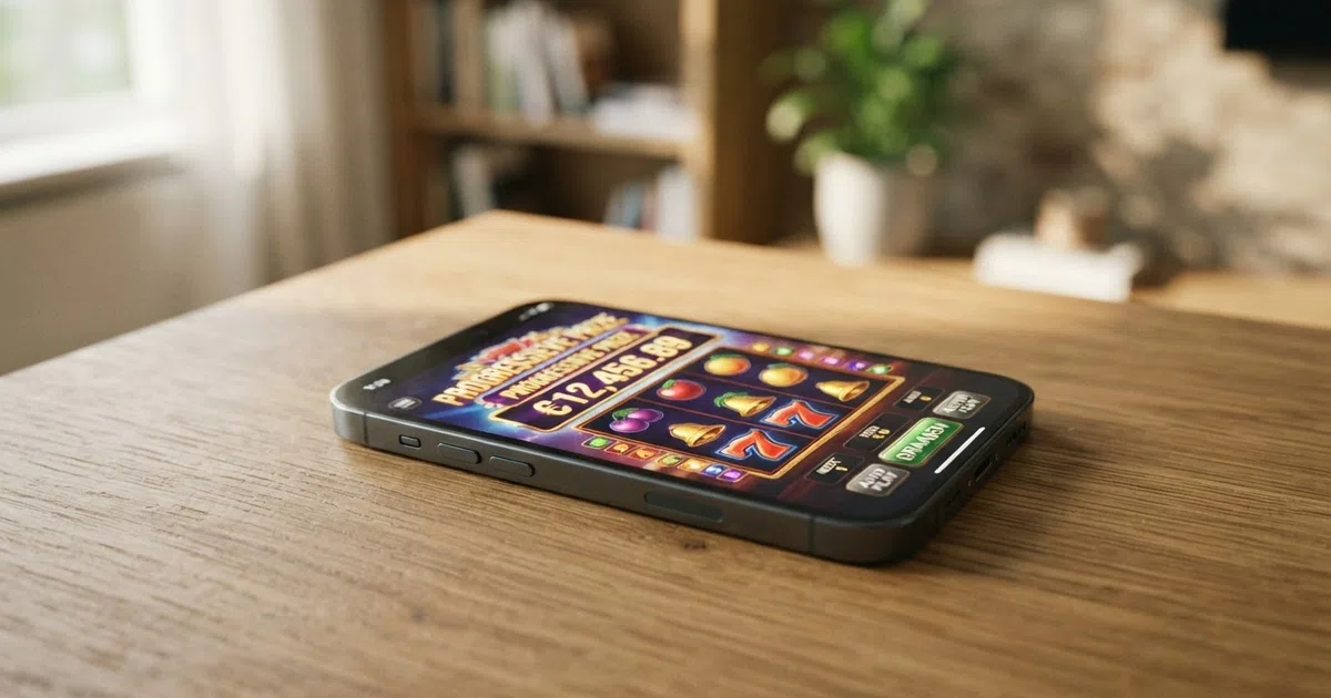 Een rij Nederlandse online casino-interface vensters met progressieve jackpot-tellers die boven de gokkasten zweven, op een helder scherm
