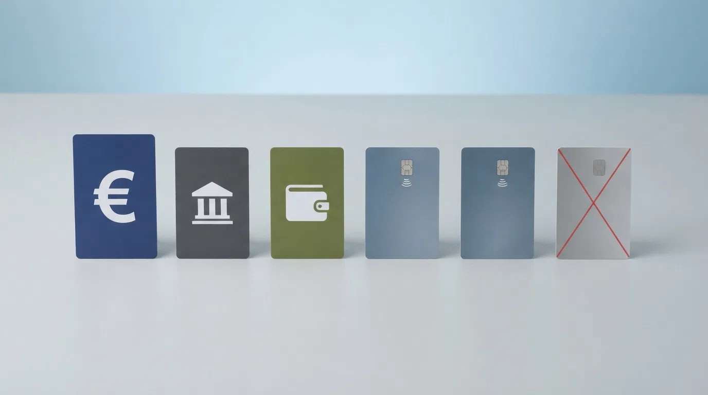 De logo's van iDEAL, Trustly, PayPal, Visa en Mastercard in een rij, met Paysafecard in grijs apart gezet en een kruis erdoor