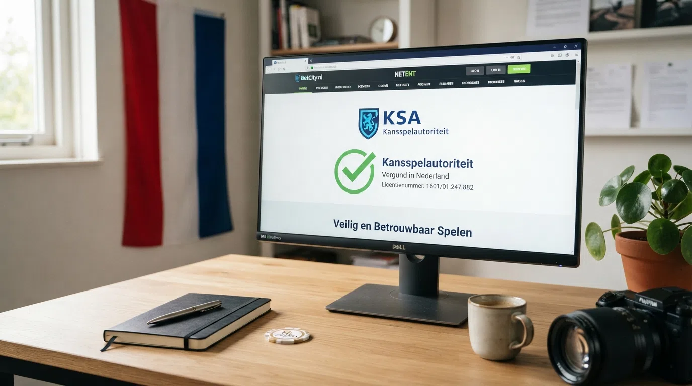 Het officiële KSA-logo met de tekst “Kansspelautoriteit” naast een groen vinkje op een vergunningsdocument