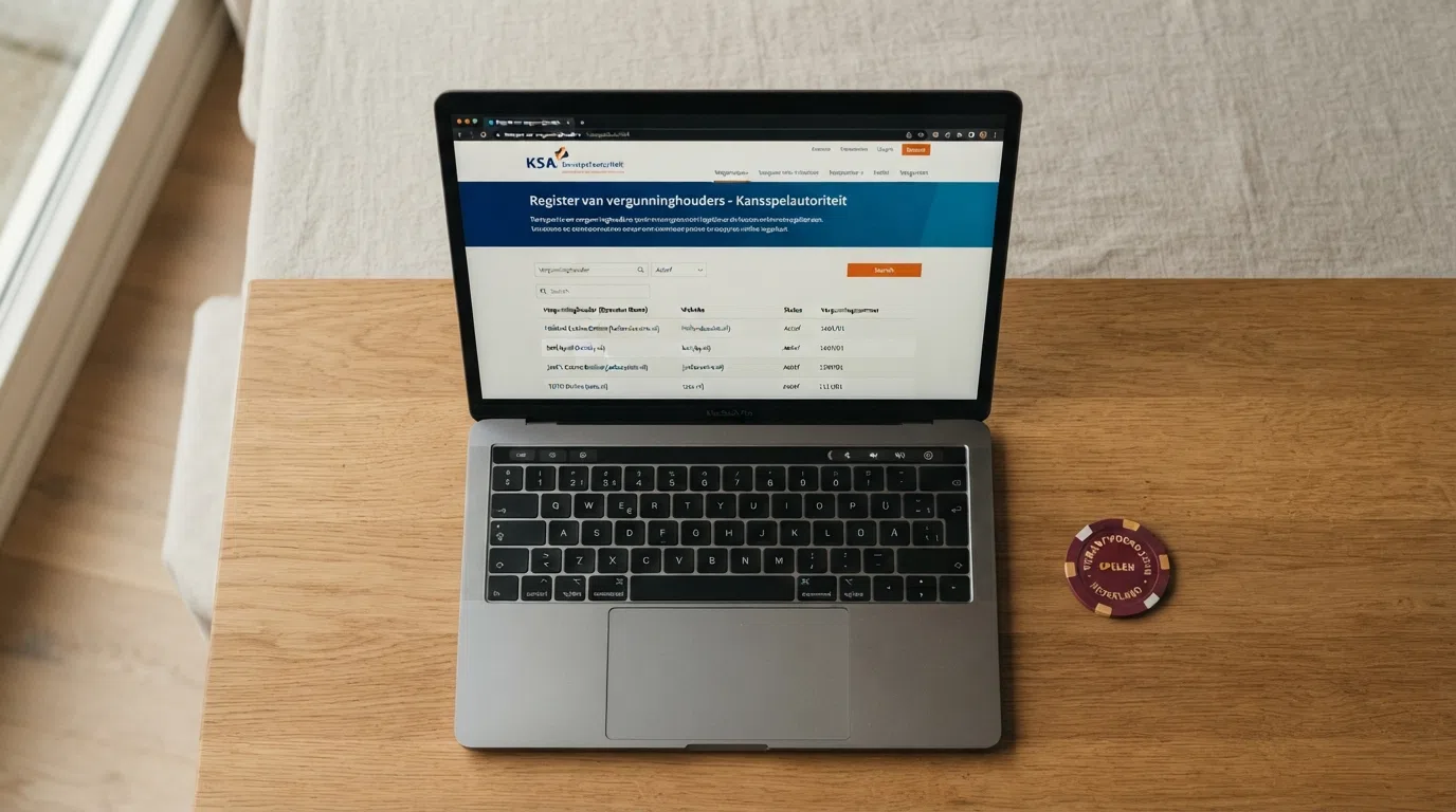 Een screenshot van de Kansspelautoriteit-website met het openbare vergunningenregister