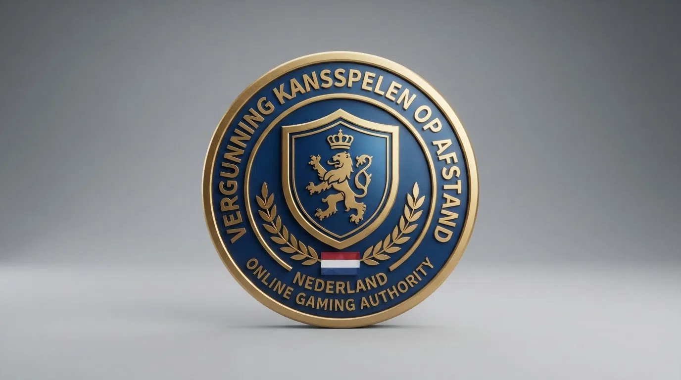 Het Kansspelautoriteit-logo met daaronder “Vergunning Kansspelen op Afstand” en een slotje dat een Nederlandse vlag doorschijnt