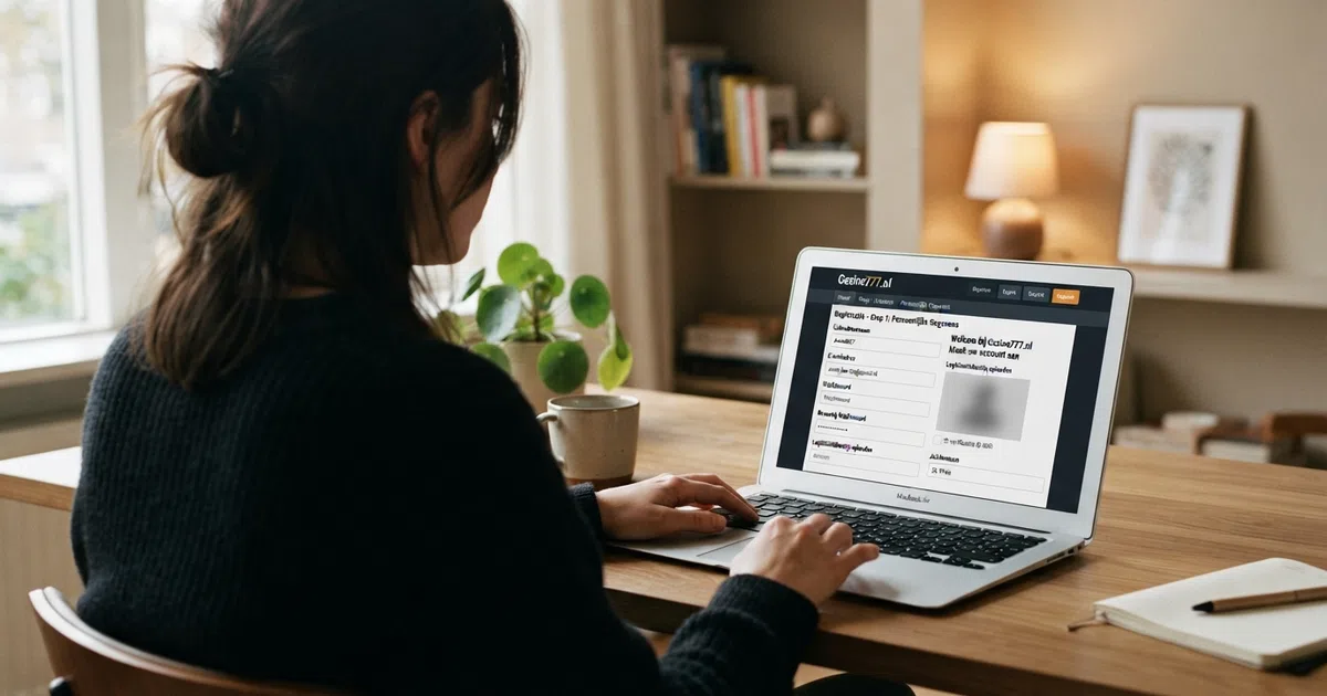 Een Nederlandse speler achter een laptop met op het scherm een registratieformulier van een online casino — iDIN-logo doorgestreept zichtbaar