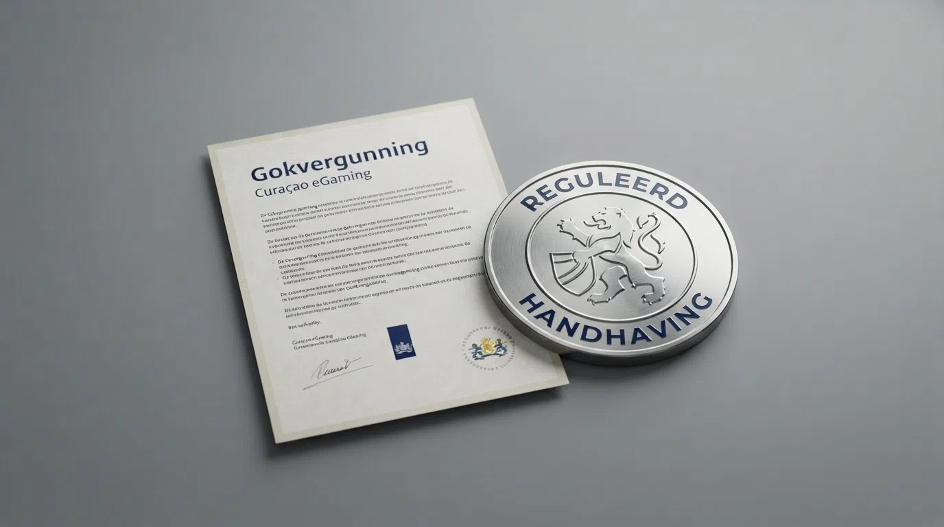 Een Curaçaose vergunning naast het logo van de Kansspelautoriteit