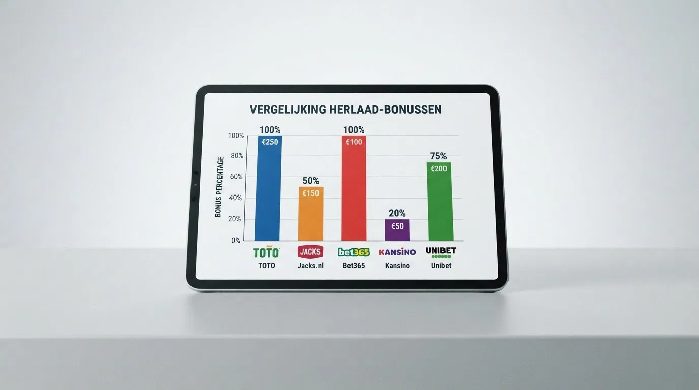 Een visuele vergelijking van reload bonussen van meerdere Nederlandse online casino's in een overzichtelijke opstelling